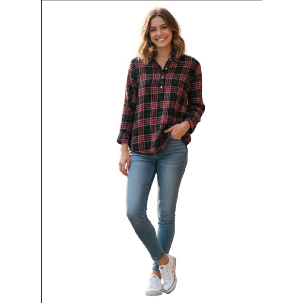 Women's Tommy Hilfiger Black Red Plaid Button Down Shirt M